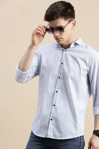 men's long sleeves geometric blue shirt