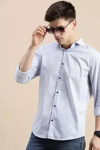 men's long sleeves geometric blue shirt