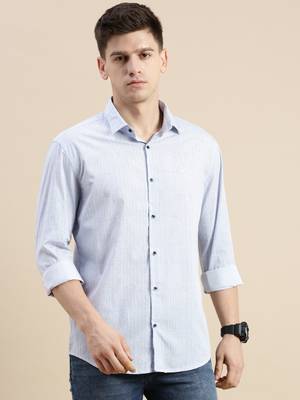 men's long sleeves geometric blue shirt 2