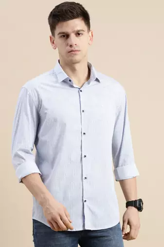 men's long sleeves geometric blue shirt