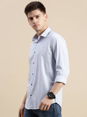 men's long sleeves geometric blue shirt 3