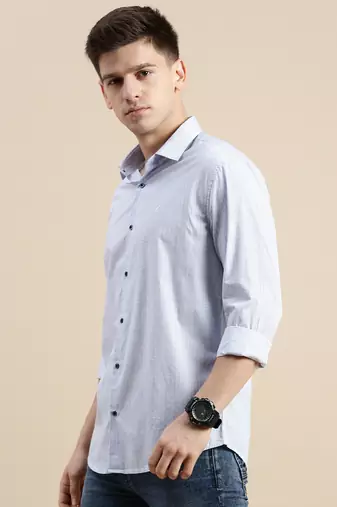 men's long sleeves geometric blue shirt