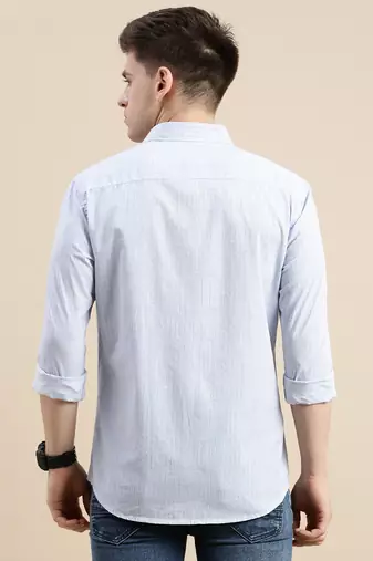 men's long sleeves geometric blue shirt