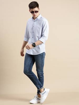 men's long sleeves geometric blue shirt 5