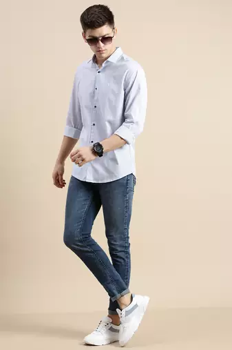 men's long sleeves geometric blue shirt