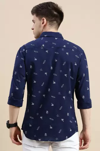 men's long sleeves conversational navy blue shirt
