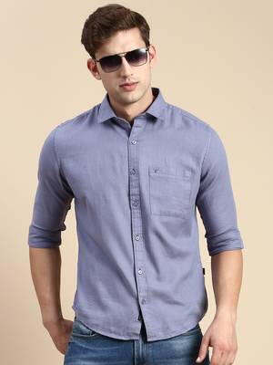 men's long sleeves solid blue shirt 1