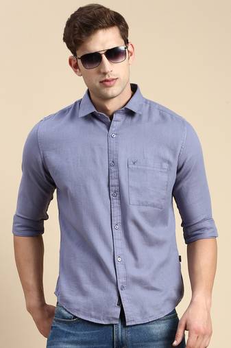 men's long sleeves solid blue shirt