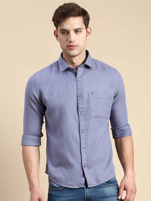 men's long sleeves solid blue shirt 2