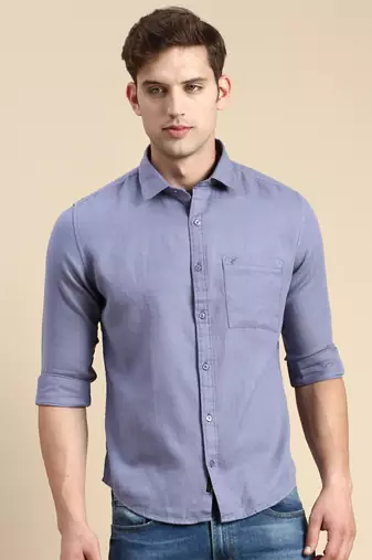 men's long sleeves solid blue shirt