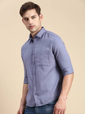 men's long sleeves solid blue shirt 3