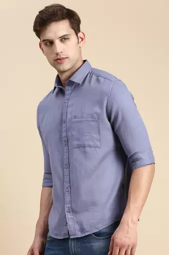 men's long sleeves solid blue shirt