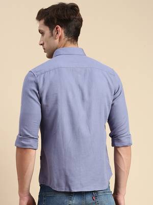 men's long sleeves solid blue shirt 4