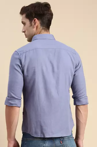 men's long sleeves solid blue shirt