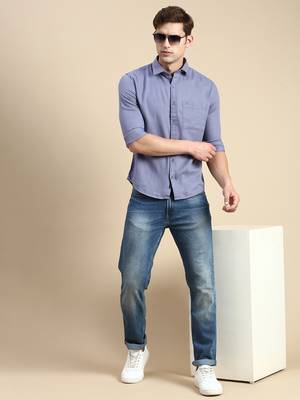 men's long sleeves solid blue shirt 5