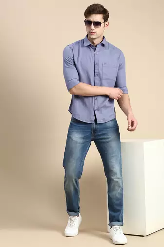 men's long sleeves solid blue shirt