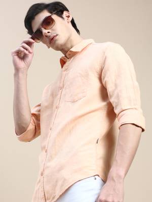 men's long sleeves solid orange shirt 1