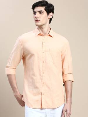 men's long sleeves solid orange shirt 2