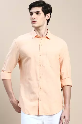 men's long sleeves solid orange shirt