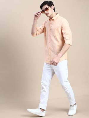 men's long sleeves solid orange shirt 5
