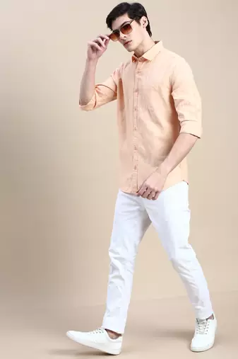 men's long sleeves solid orange shirt
