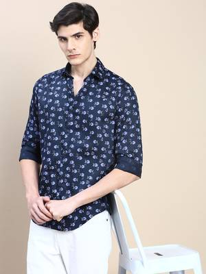 men's long sleeves abstract navy blue shirt 1
