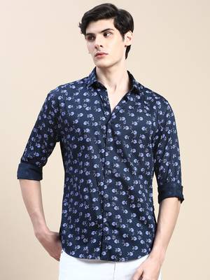 men's long sleeves abstract navy blue shirt 2