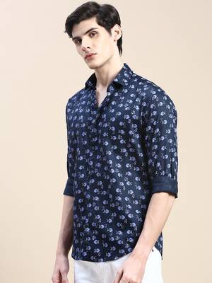 men's long sleeves abstract navy blue shirt 3