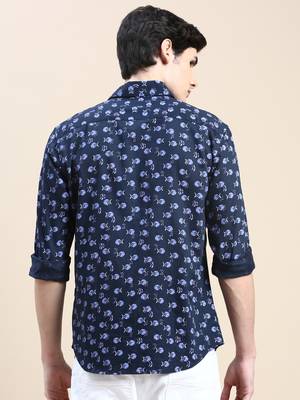 men's long sleeves abstract navy blue shirt 4