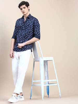 men's long sleeves abstract navy blue shirt 5