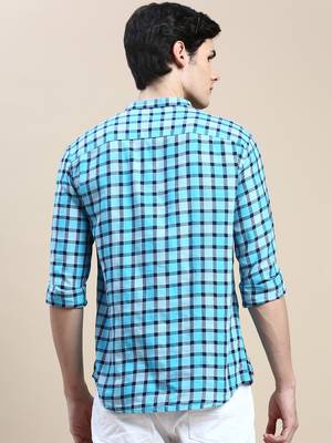 men's long sleeves buffalo checks turquoise blue shirt 4