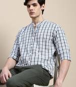 men's long sleeves tartan checks white shirt