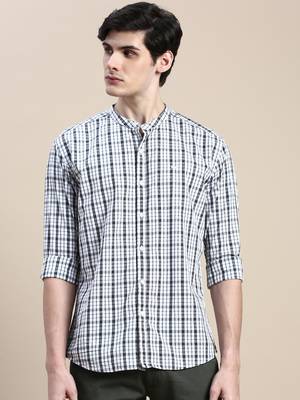 men's long sleeves tartan checks white shirt 2
