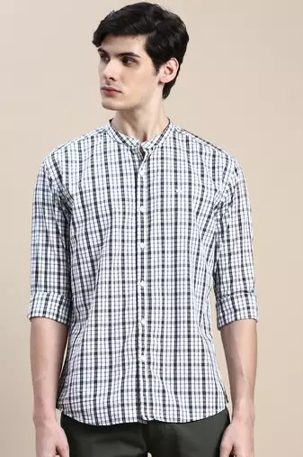 men's long sleeves tartan checks white shirt