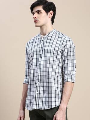 men's long sleeves tartan checks white shirt 3