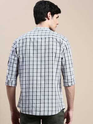 men's long sleeves tartan checks white shirt 4