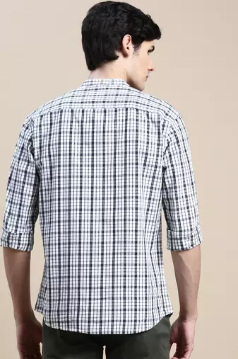 men's long sleeves tartan checks white shirt