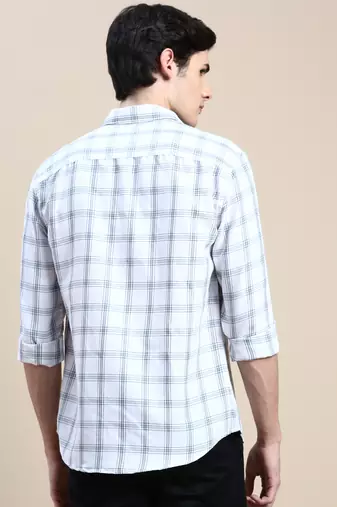 men's long sleeves gingham checks white shirt