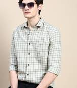 men's long sleeves tartan checks beige shirt