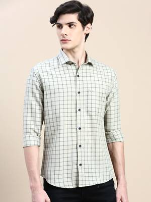 men's long sleeves tartan checks beige shirt 2