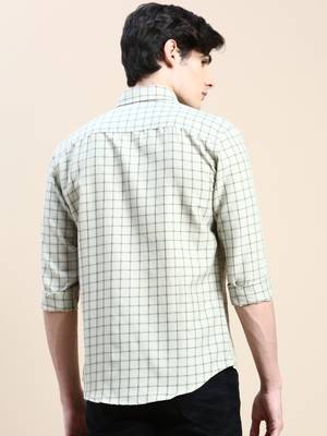 men's long sleeves tartan checks beige shirt 4