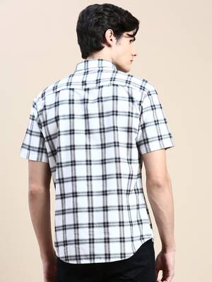 men's short sleeves tartan checks white shirt 4