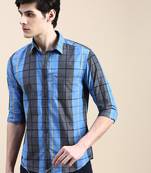 men's long sleeves windowpane checks blue shirt