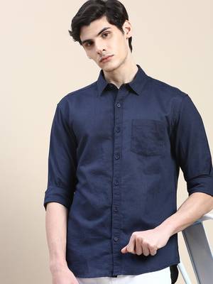 men's long sleeves solid navy blue shirt 1