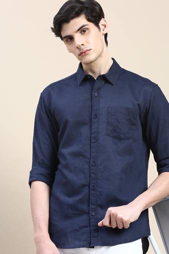 men's long sleeves solid navy blue shirt
