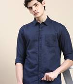 men's long sleeves solid navy blue shirt