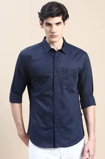 men's long sleeves solid navy blue shirt