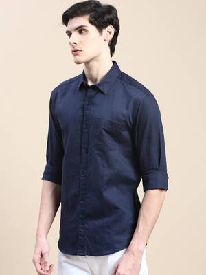 men's long sleeves solid navy blue shirt 3