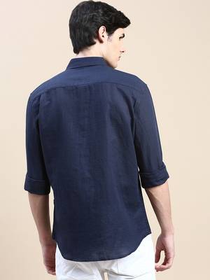 men's long sleeves solid navy blue shirt 4