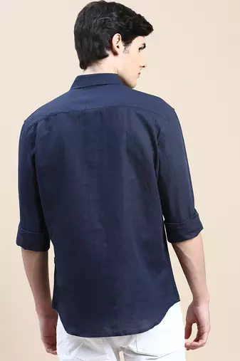 men's long sleeves solid navy blue shirt